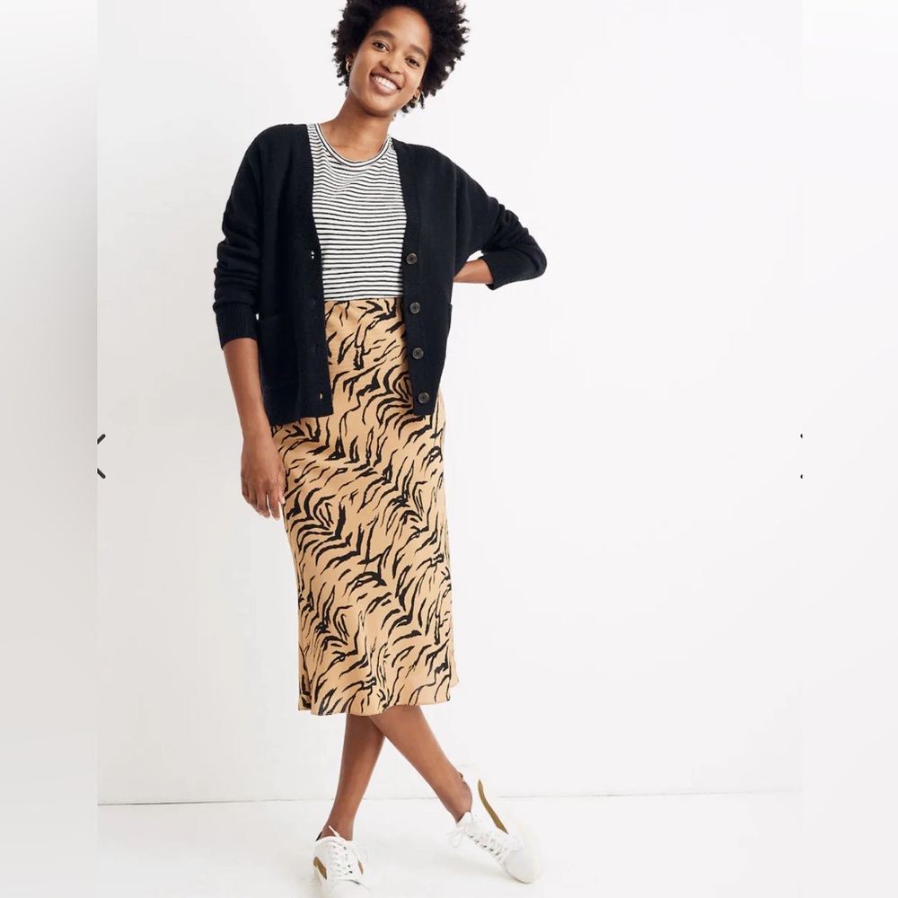 Madewell 100% Silk Midi Slip Skirt in Tiger Stripe Size 16 SOLD OUT ONLINE